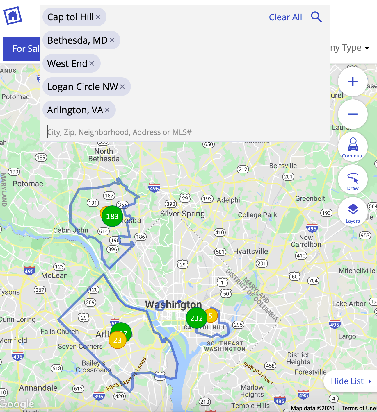 New Homesnap Multi-area search example - map